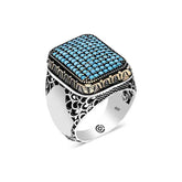 Silver Turquoise Zircon Stone Square Men's Ring